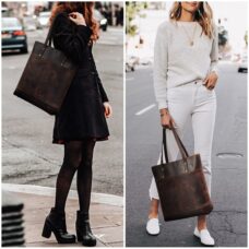 Genuine Leather Medium Tote Bag with Front Pocket 6