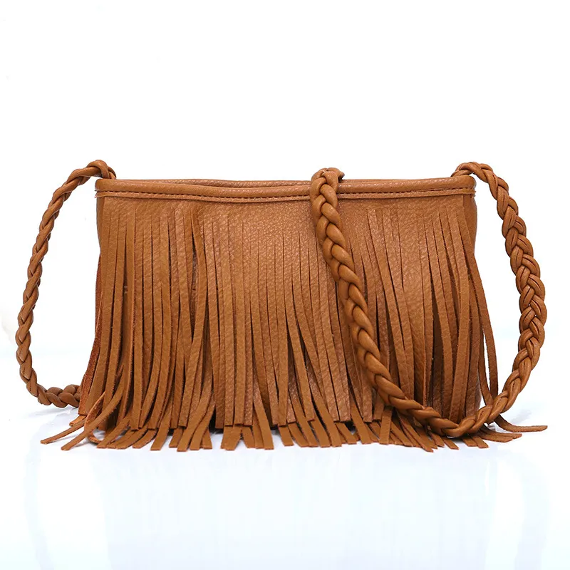 Vegan Leather Tassle Braided Strap Sling Bag 1