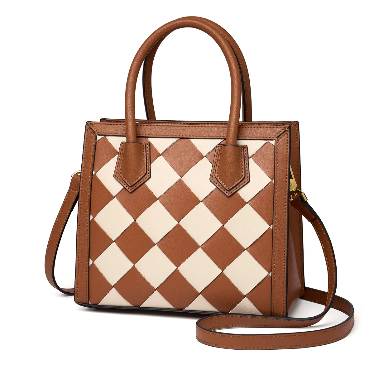 Genuine Leather Classic Checkered Charm Tote 2