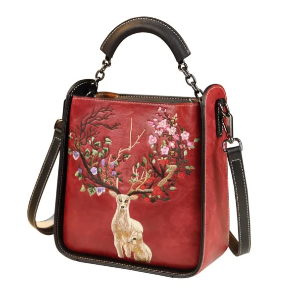 Genuine Leather Floral Deer Top Handle Bag 5