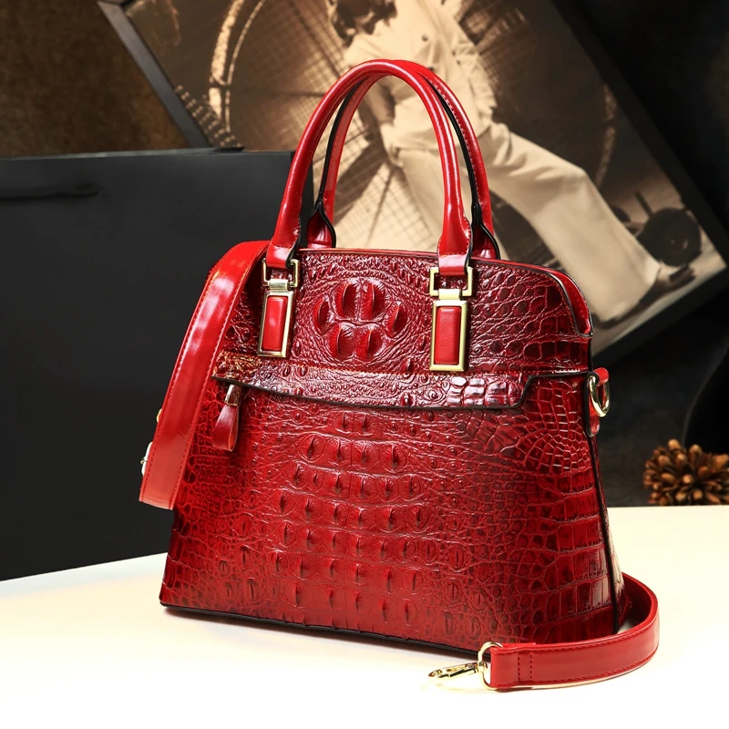 Genuine Leather Croc-Embossed Trapeze Bag 9