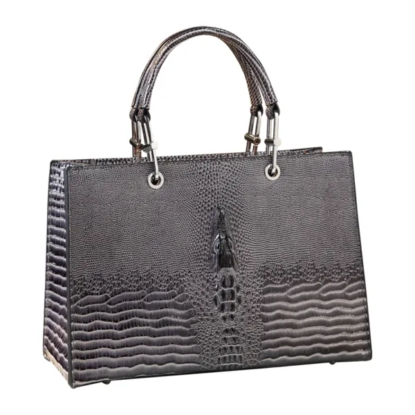 Genuine Leather Glossy Gator-Texture Tote 5