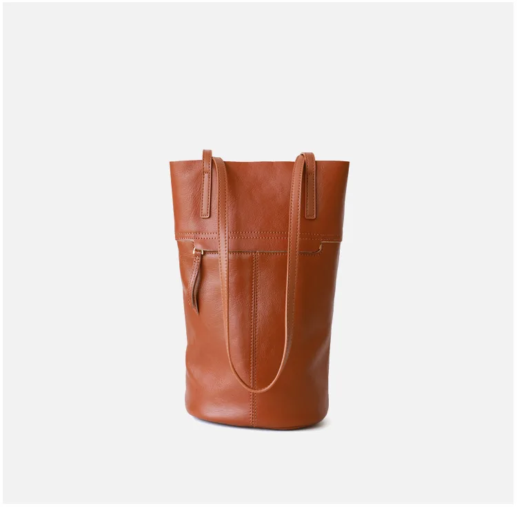 Genuine Leather Large Commuter Bucket Tote 4