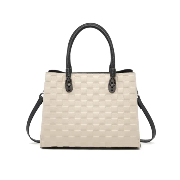 Genuine Leather Checkered Charm Tote 3