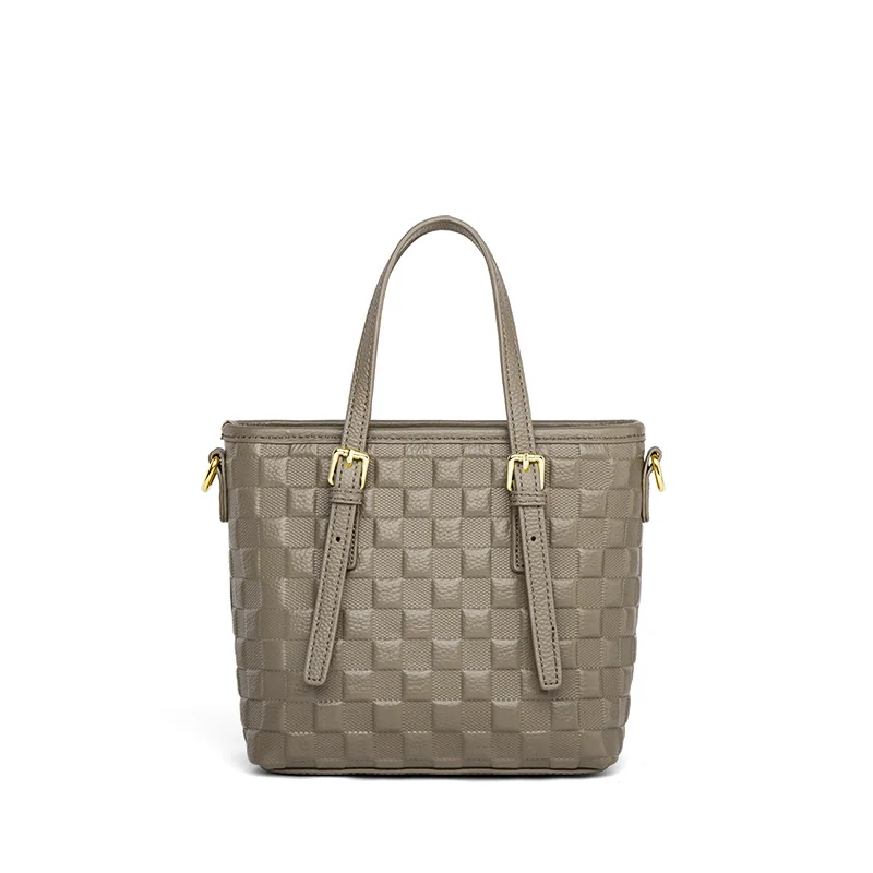 Genuine Leather Quilted Checkered Tote 3