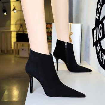 Vegan Leather & Suede Flock Fur High Heel Ankle Boots 1