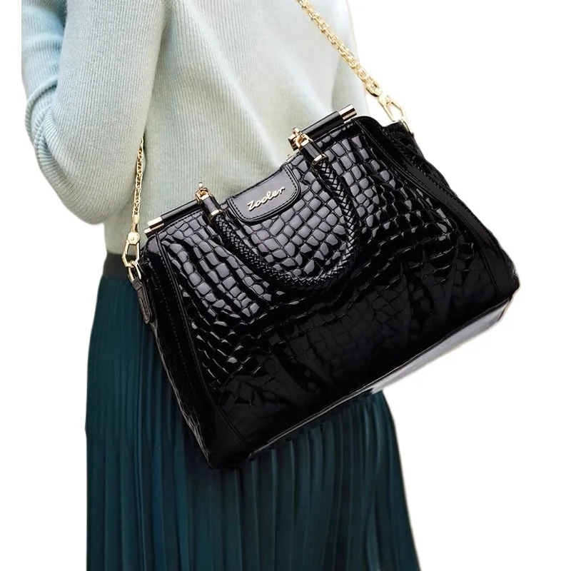 Genuine Leather Alligator Skin Embossed Tote 1