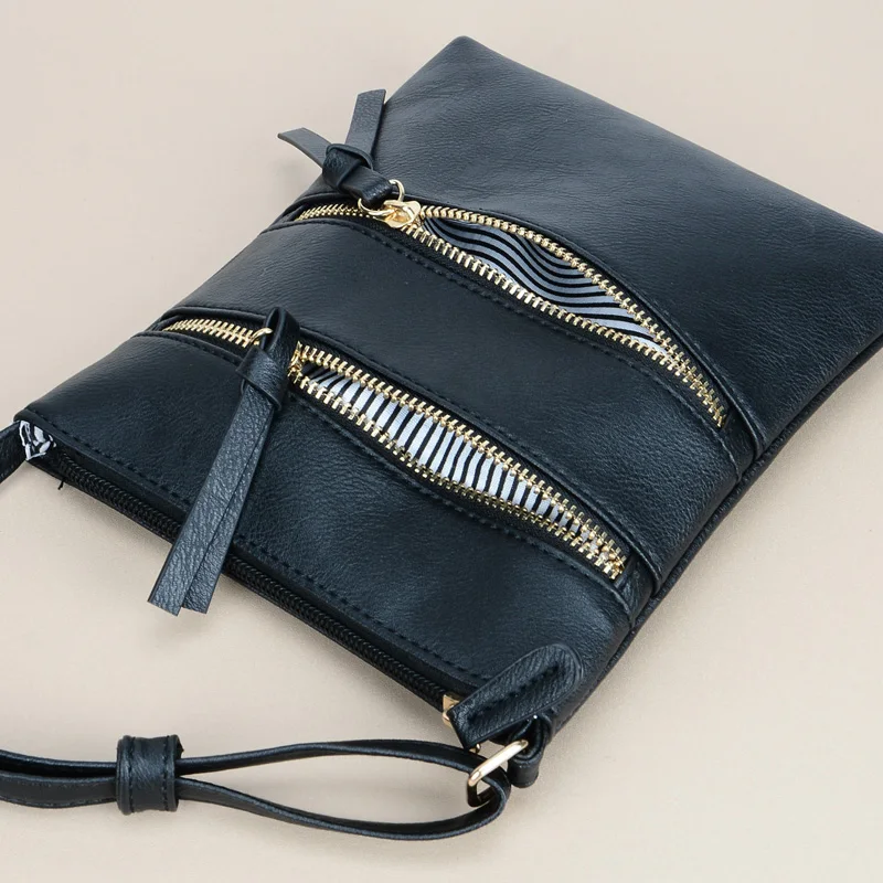 Vegan Leather Bohemian Tassel Zip Sling Bag 5
