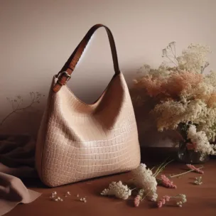 Slouchy Handbag with Dried Flowers