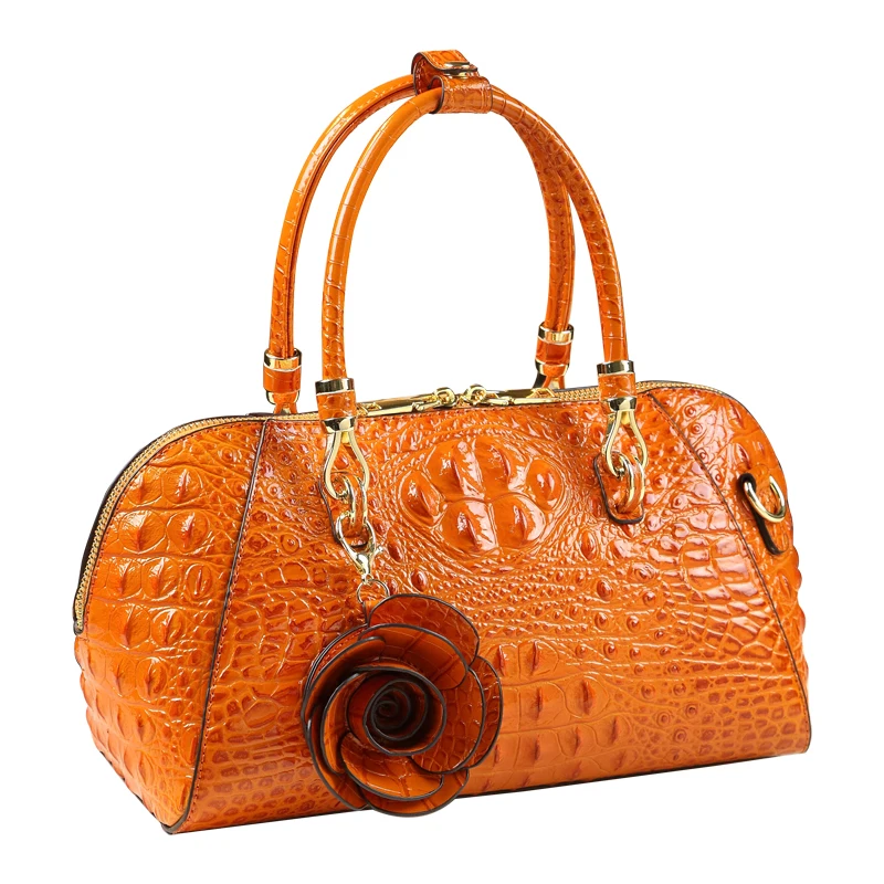 Genuine Leather Croco Rose Barrel Bag 5