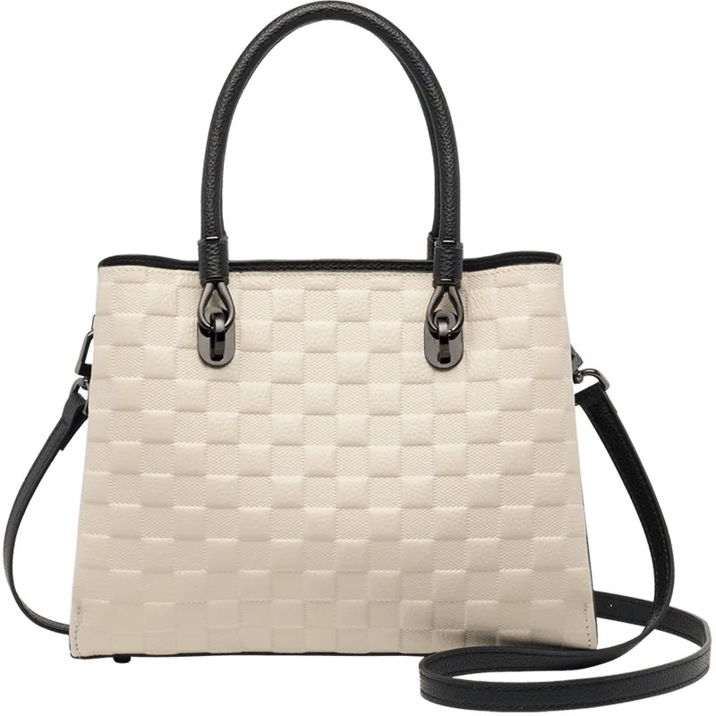 Genuine Leather Checkered Charm Tote 6
