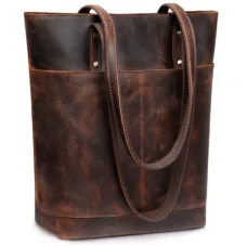 Genuine Leather Medium Tote Bag with Front Pocket 1