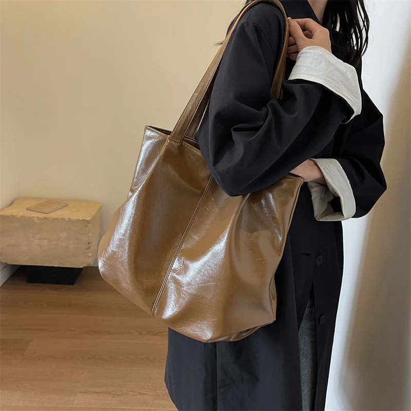 Vegan Leather Casual Glossy Tote 2