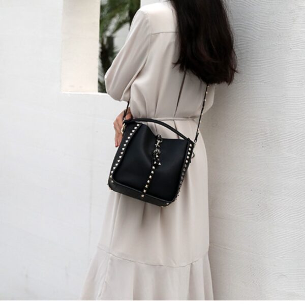 Luxurious Genuine Leather Rivet Bucket Bag for Women 6