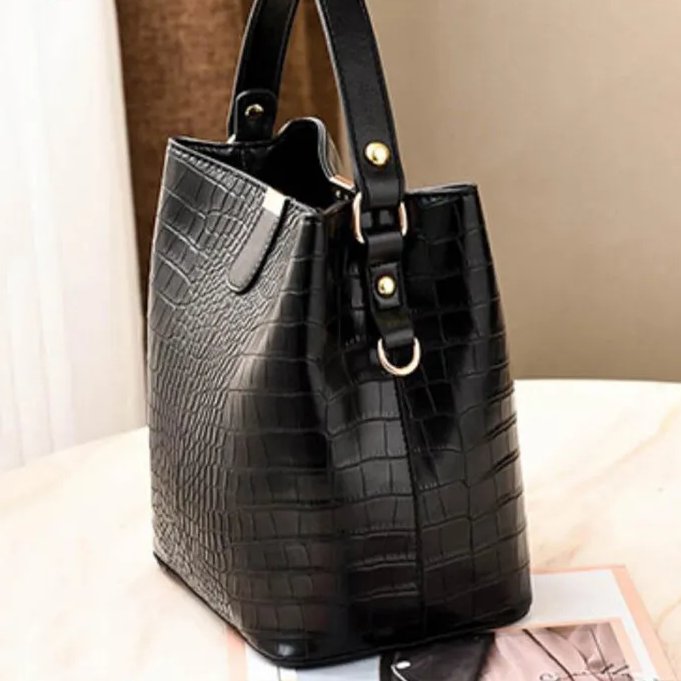 Vegan Leather Croc-Effect Bucket Bag 3