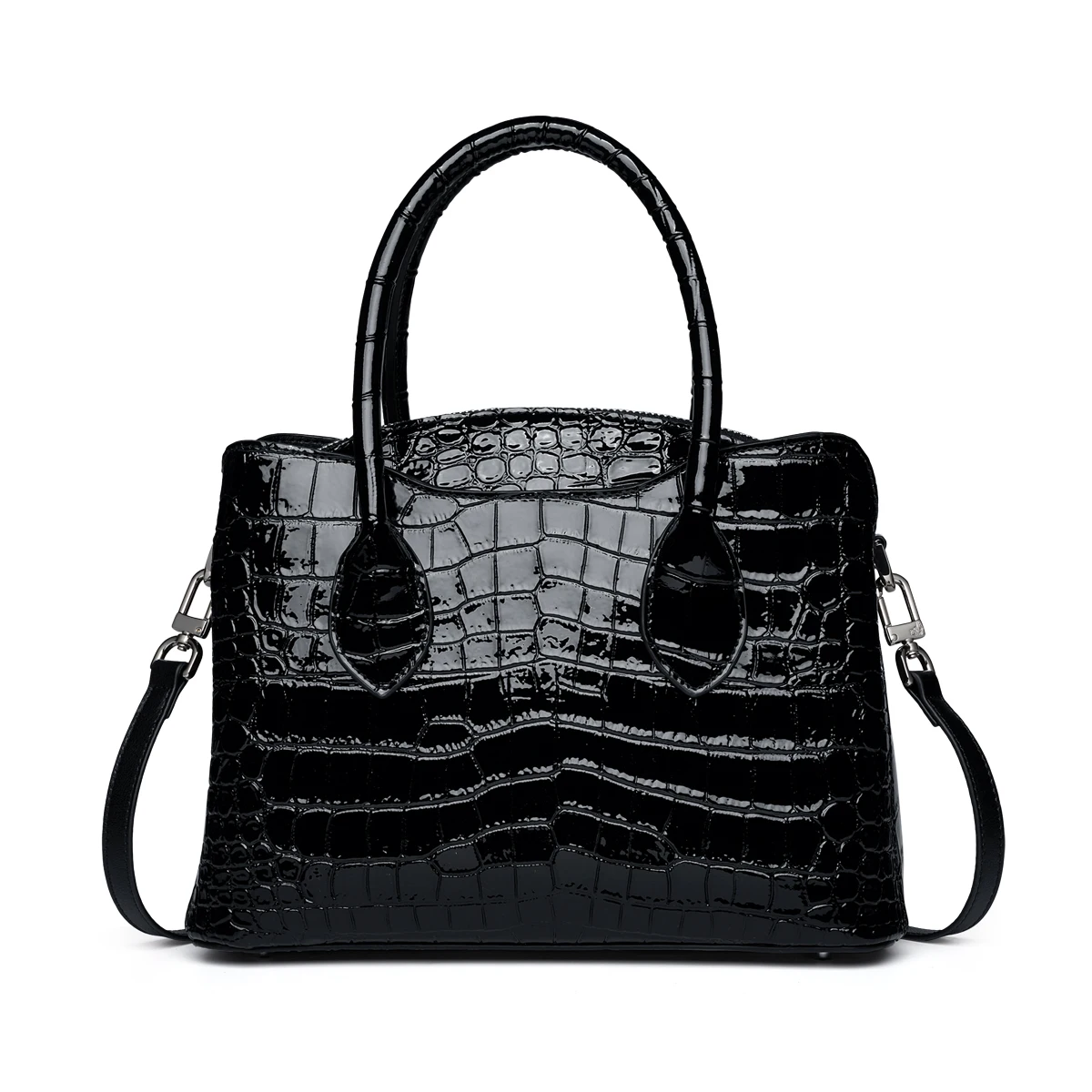 Genuine Leather Glossy Croco Embossed Tote 2