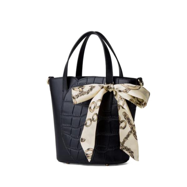 Genuine Leather Classic Croco Embossed Tote with Scarf