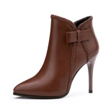 Plush Vegan Leather High-Heel Butterfly-Knot Ankle Boots 5