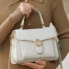 Genuine Leather Circle Clasp Flap Bag 2