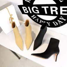 Crystal Embellished Vegan Suede Flock Fur High Heel Boots 2