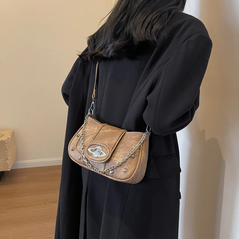 Vegan Leather Saturn Flap Baguette Bag 3