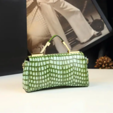 Genuine Leather Croco Jewel Flap Bag 6