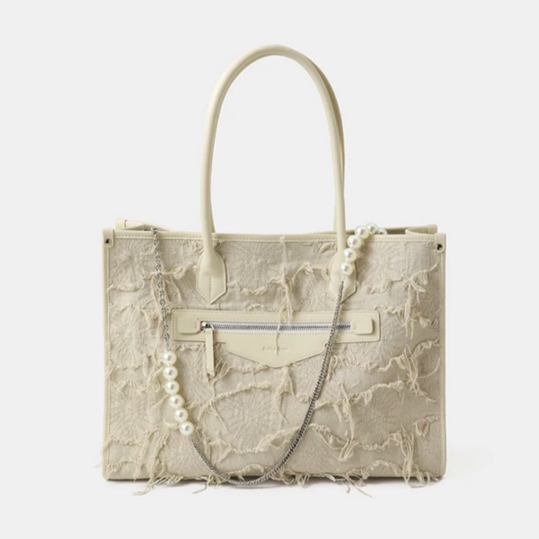 Canvas & Genuine Leather Ragged Style Tote