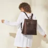 Genuine Leather Backpack Purse Vintage Schoolbag with Luggage Sleeve 6