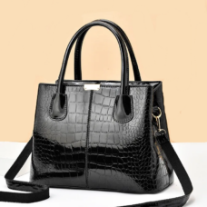 Vegan Leather Glossy Gator Skin Embossed Tote 1