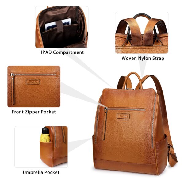 Genuine Leather Backpack Travel Rucksack with Luggage Strap 3
