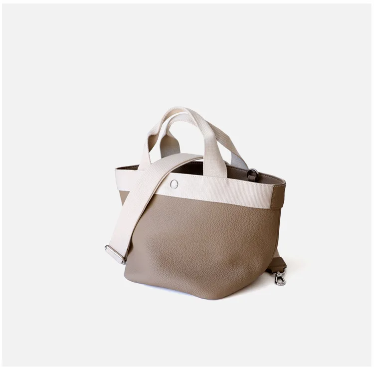 Genuine Leather Two Tone Bucket Tote 4
