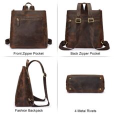 Genuine Leather Backpack Purse Vintage Schoolbag with Luggage Sleeve 5