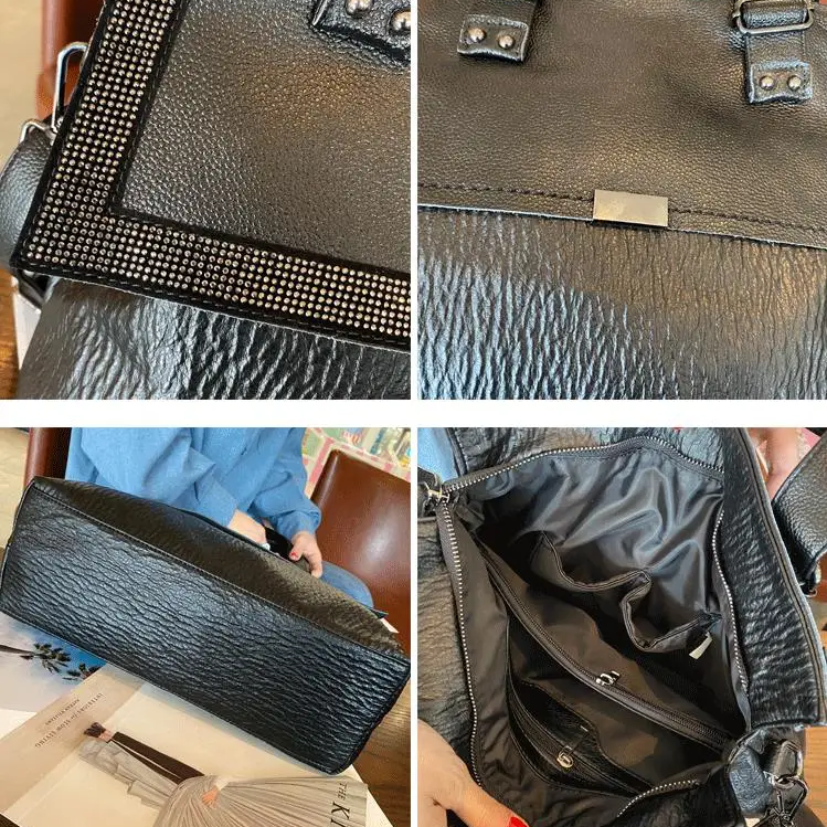Genuine Leather Modernist Black Flap Bag 6