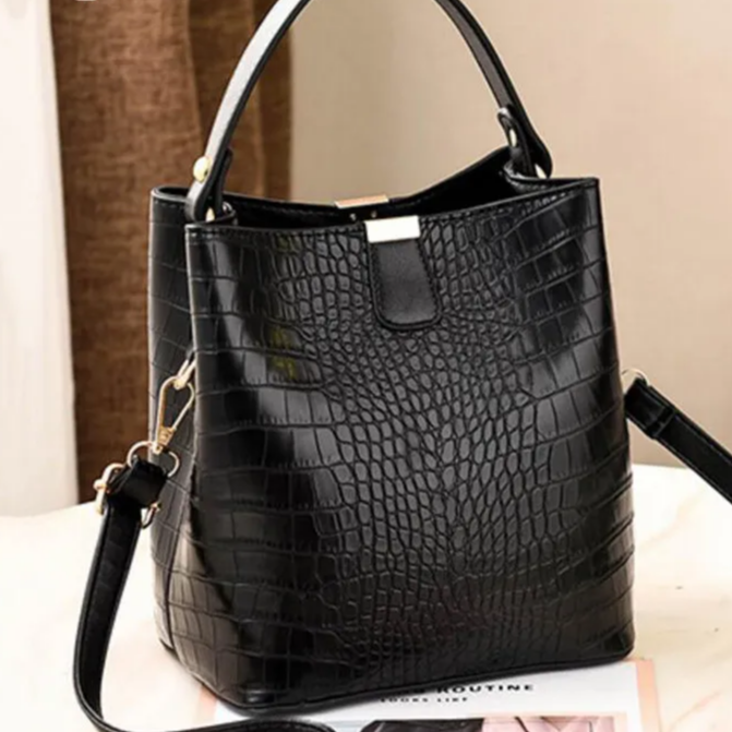 Vegan Leather Croc-Effect Bucket Bag 2