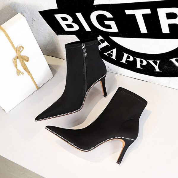 Crystal Embellished Vegan Suede Flock Fur High Heel Boots 3