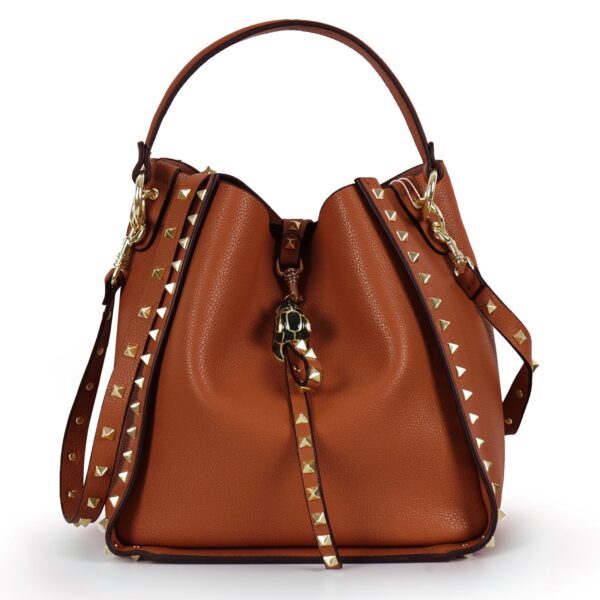 Luxurious Genuine Leather Rivet Bucket Bag for Women 1
