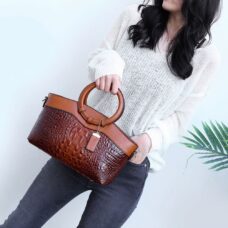 Crocodile Embossed Leather Tote Handbag 4