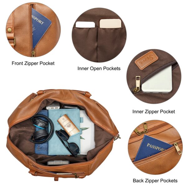 Vegan Leather Travel Duffle Bag with Shoe Pouch (C) 3