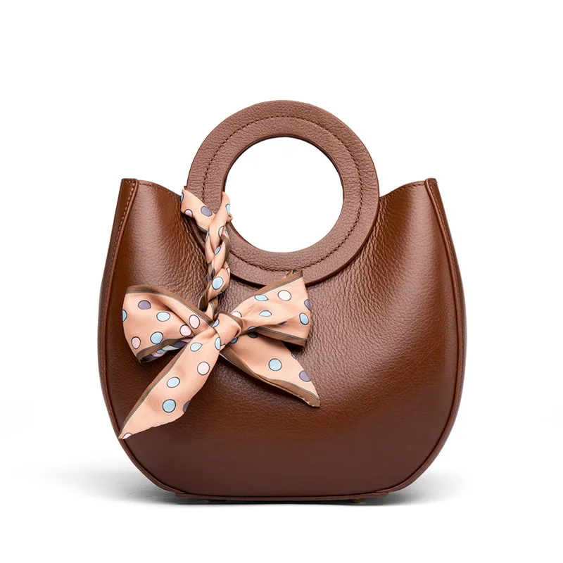 Genuine Leather Ribbon Top-Handle Tote 3