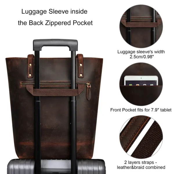 Large Genuine Hand-Rubbed Leather Tote Bag 3