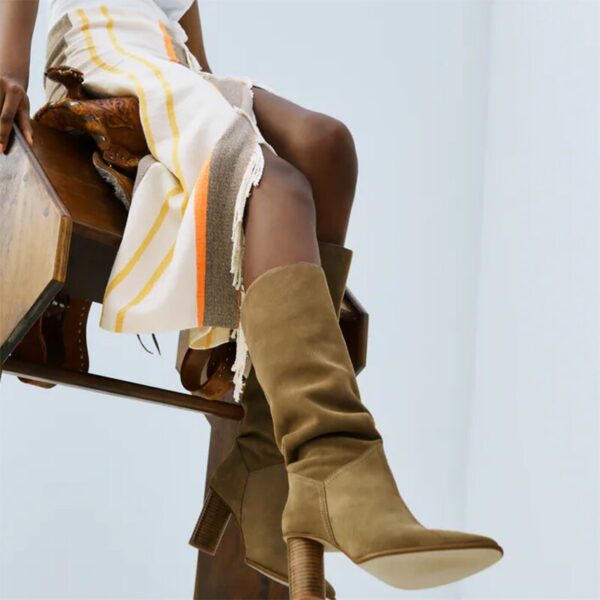 Genuine Leather Knee-high Pointed Toe High Heel Boots for Winter 4