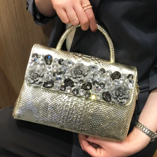 Genuine Leather Bejeweled Blossom Flap Bag 3