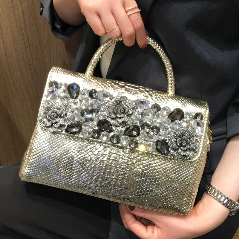 Genuine Leather Bejeweled Blossom Flap Bag 3