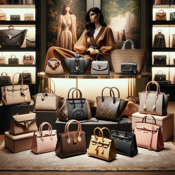 A collection of handbags inspired by the latest celebrity trends in 2023. Including a variety of styles such as a Louis Vuitton Loop Hobo Bag, Celine etc