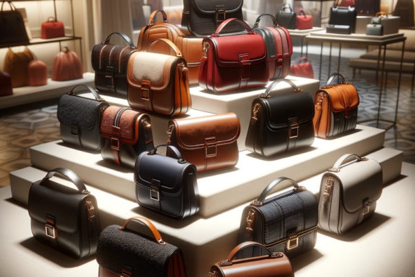a collection of luxury cross-body bags on a display. The scene captures various high-end cross-body bags.