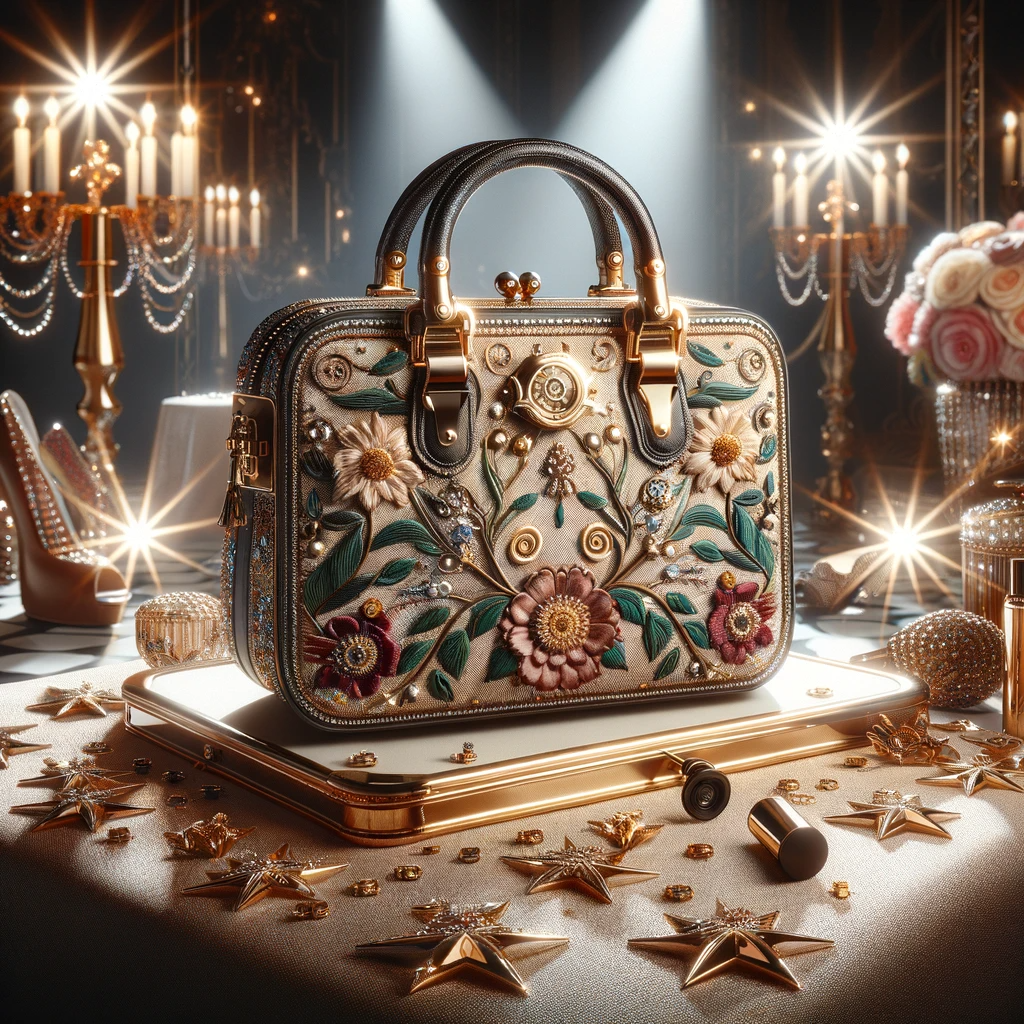 A luxurious handbag inspired by celebrity fashion, featuring elegant design, high-quality materials, and a blend of modern and classic styles. The han