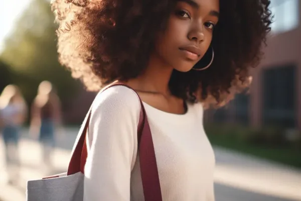 Afro Student Carrying Tote Looking at You