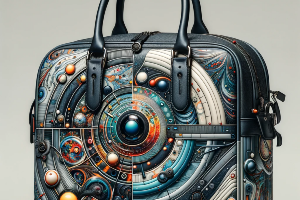 An innovative and artistic handbag showcasing the fusion of art, technology, and sustainability.