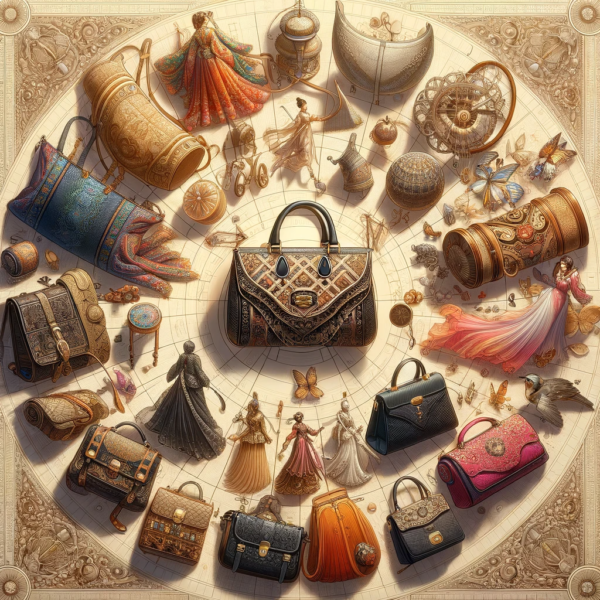 Illustration depicting the cultural tapestry of handbags, showcasing their evolution through time and the diverse influences that have transformed them into fashion statements.