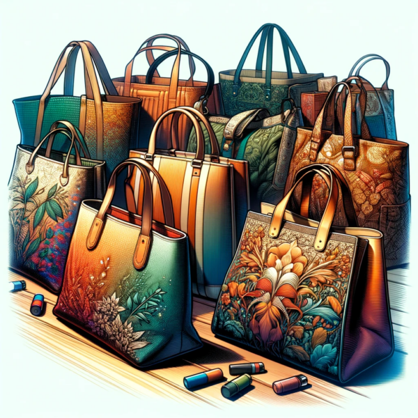 Various styles of tote bags 2, showcasing a wide range of colors, patterns, and materials.